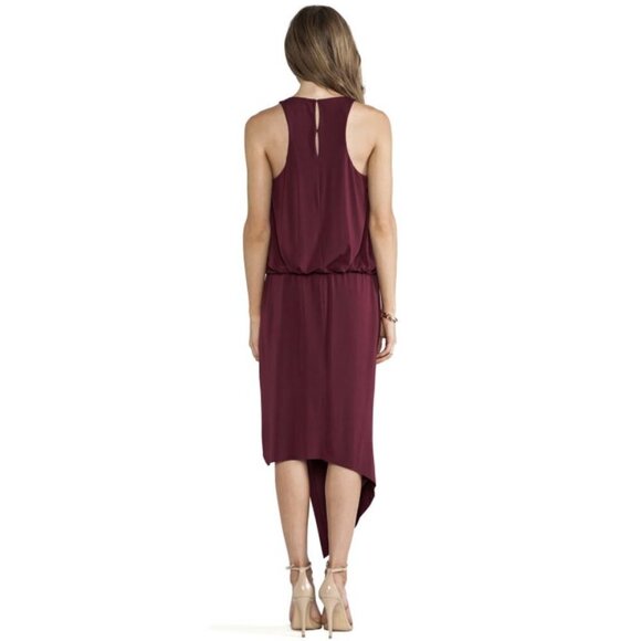 Elizabeth and James Dark Red Asymmetric Rowan Keyhole Back Midi Dress Size XS - Picture 4 of 17